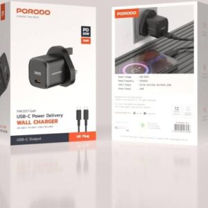 Porodo PD 20W UK Fast Charger with C to C Cable- Black